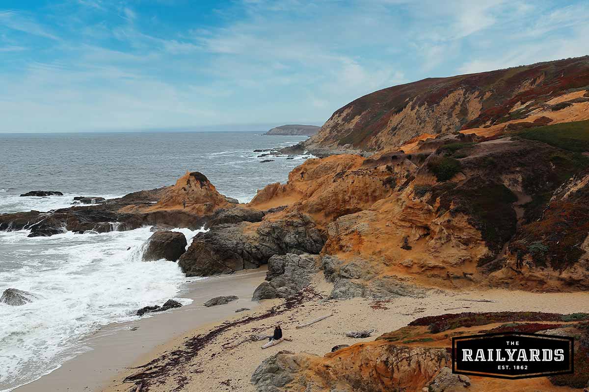 A rocky outcropping along the ocean in Bodega Bay, California.
