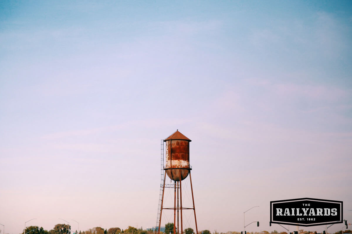 The Railyards' water tower, one of five fascinating historic resources on the property.