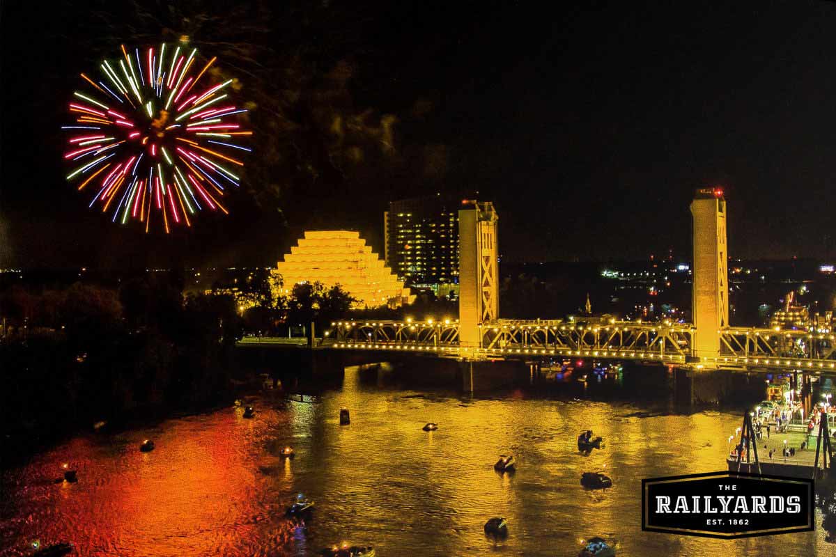Fireworks over the Tower Bridge in Sacramento. Discover Sac's 4th of July celebrations.