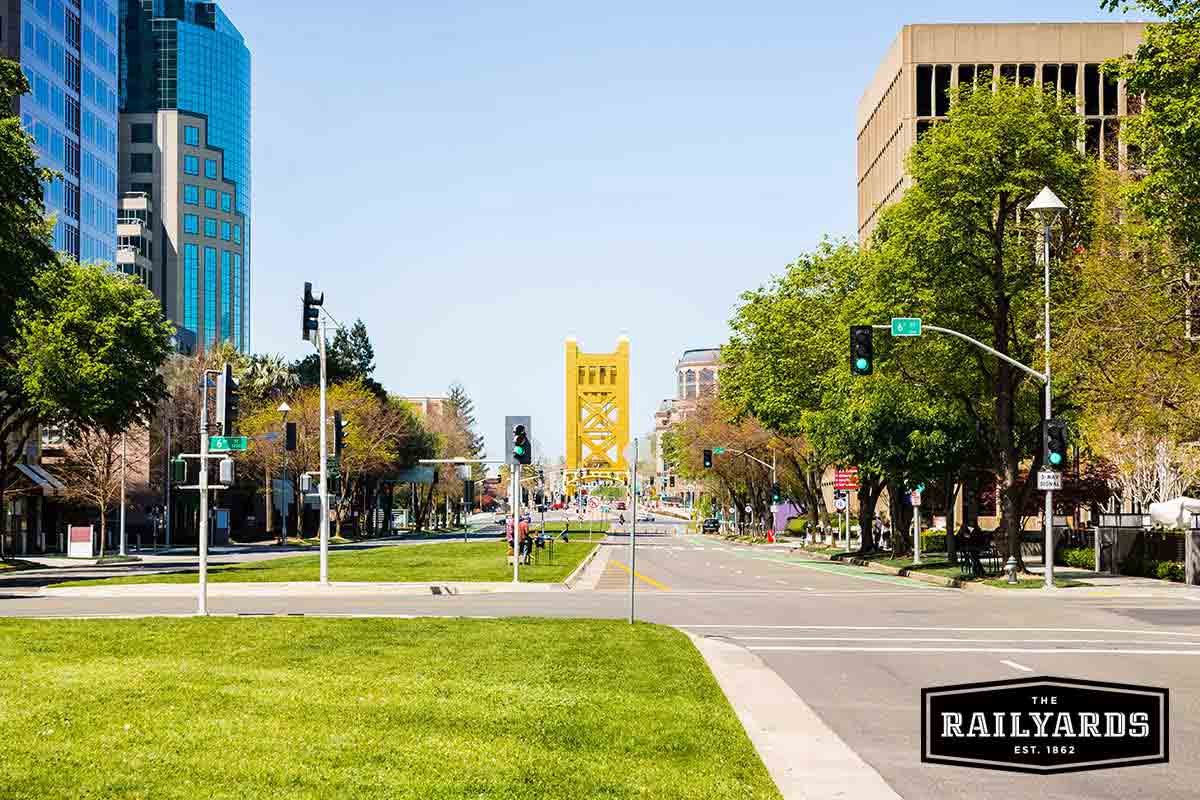 Image of Downtown Sacramento leading up to the Tower Bridge. Learn more about Kaiser's investment in Sac.
