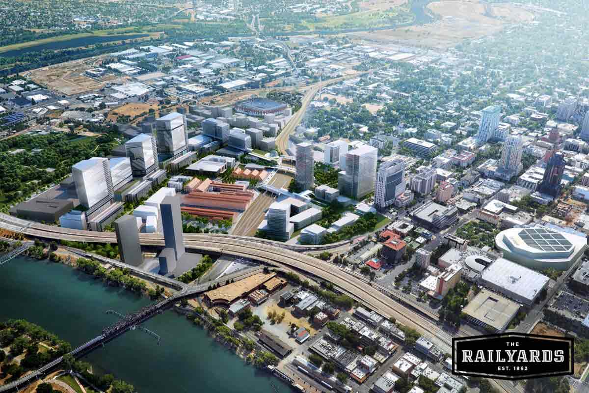 Overhead image of the Railyards concept art. Take a tour of the Sac Railyards district.