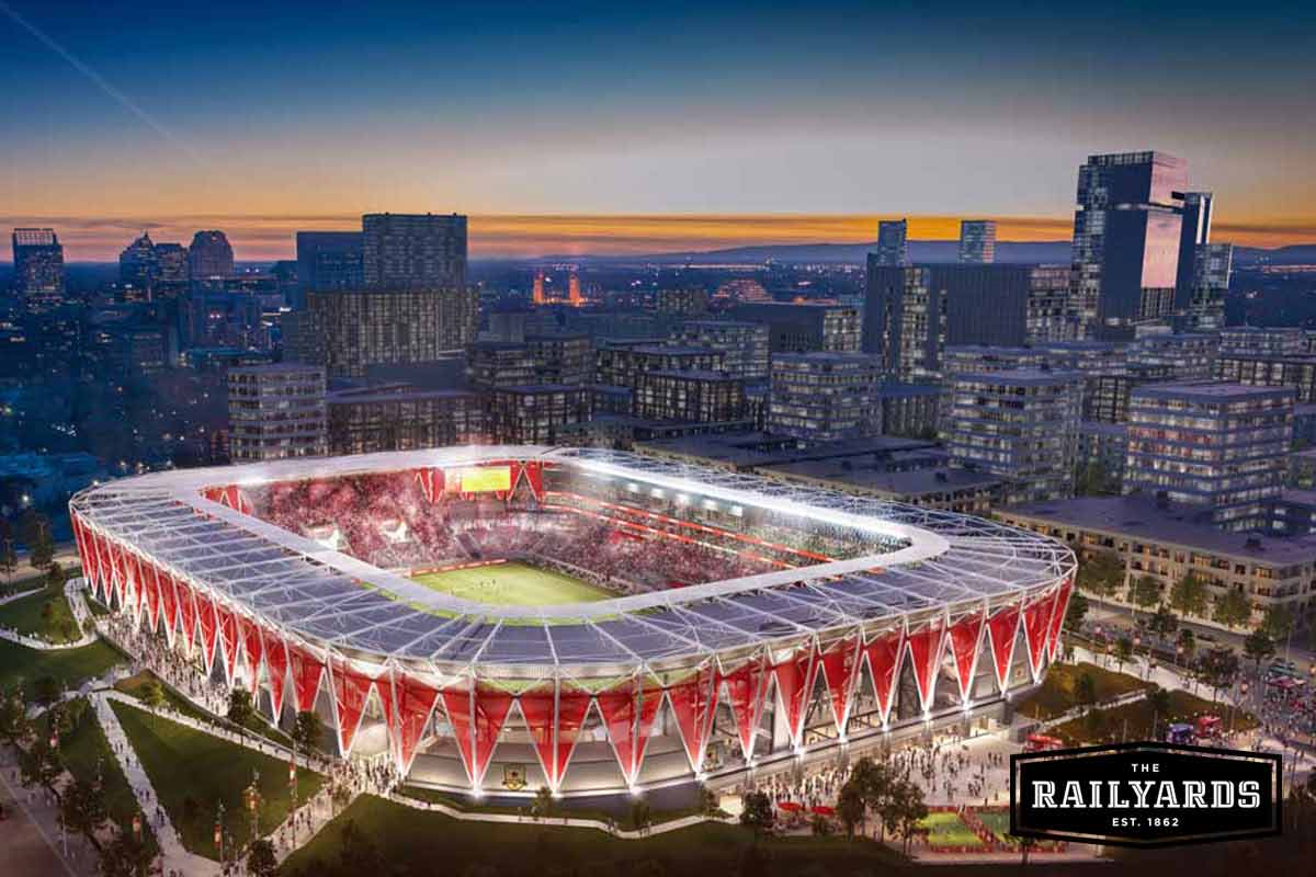 Concept art for the new MLS stadium coming to the Sacramento Railyards.