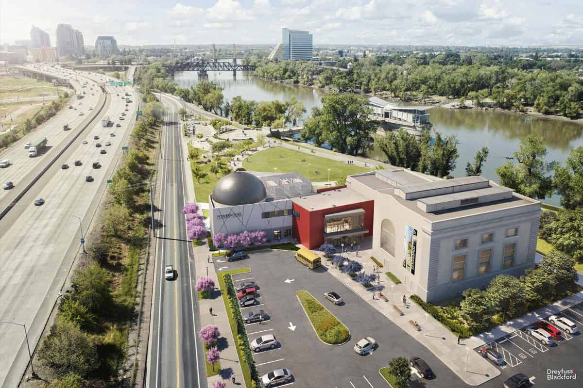 An overhead view of the Powerhouse Science Center in Sacramento.