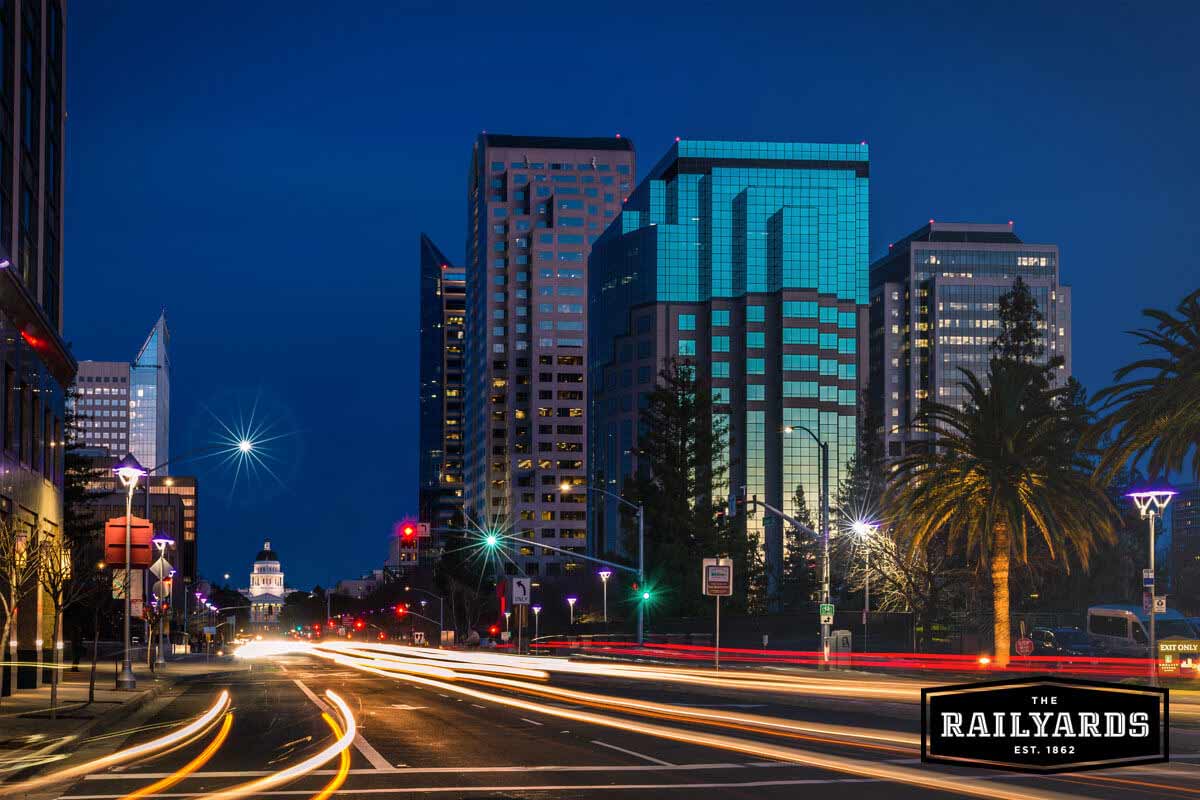 A time lapse image of Sacramento at night. Learn more about Sac's vision zero goal for safer streets.