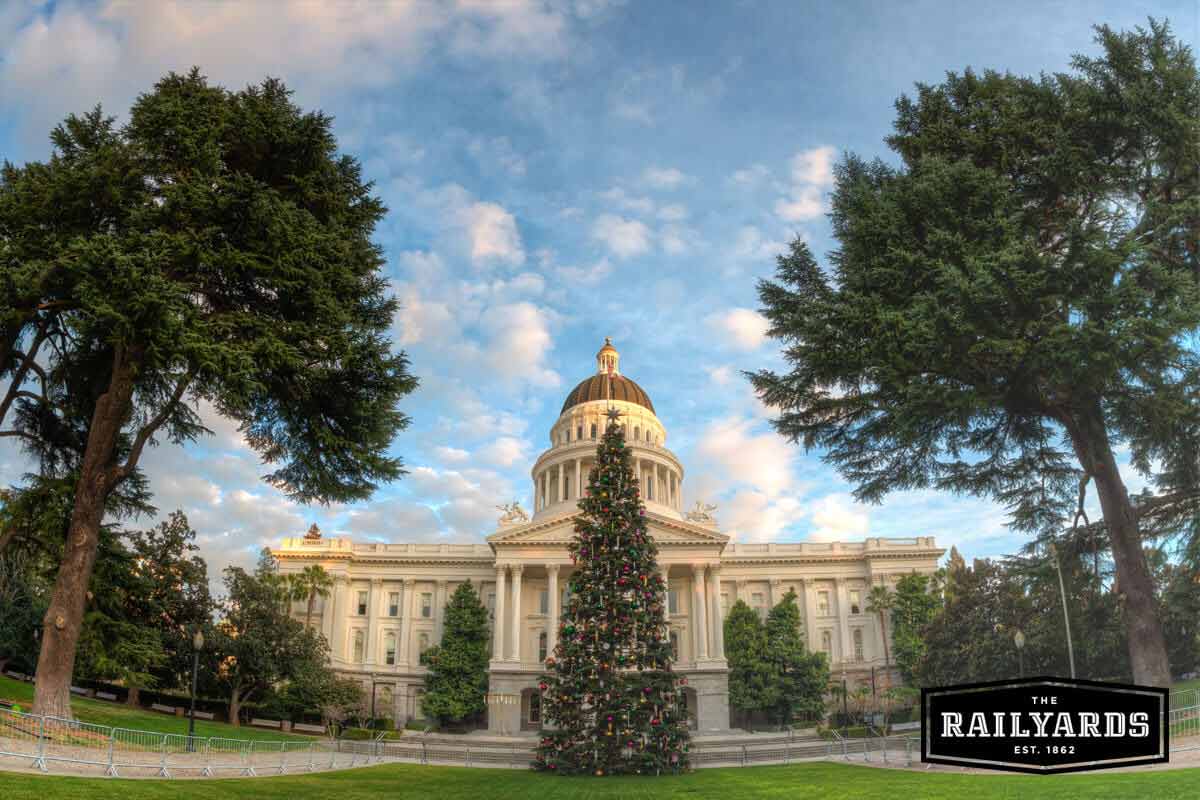 A Christmas tree in front of the California State Capitol Building. Find Sacramento's best holiday events.