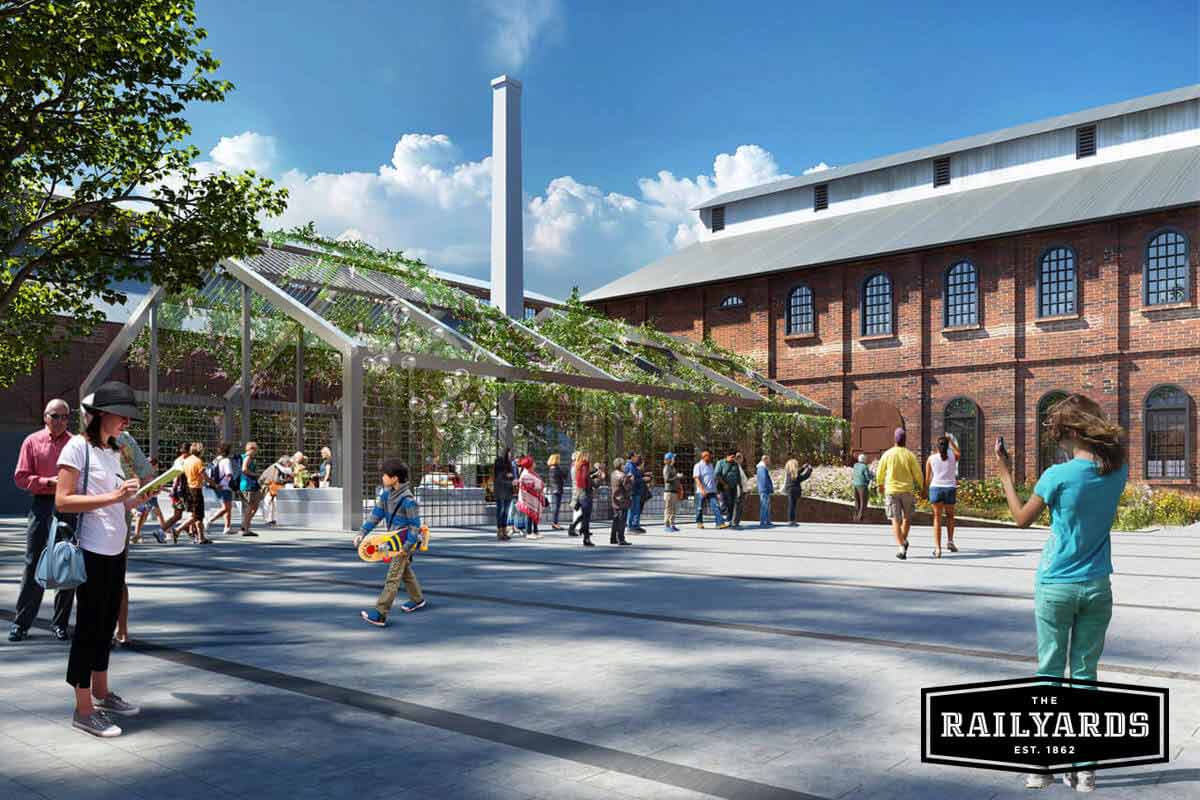 Concept art of the Railyards. Learn more about the Central Shops Survey.