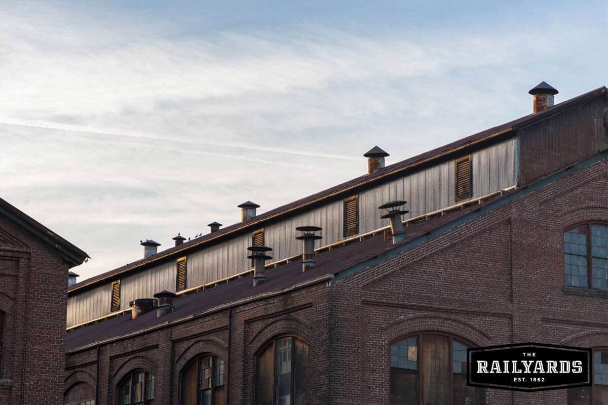 Image of the rooftops of the Railyards' historic buildings. Learn what is planned for these beautiful brick buildings.