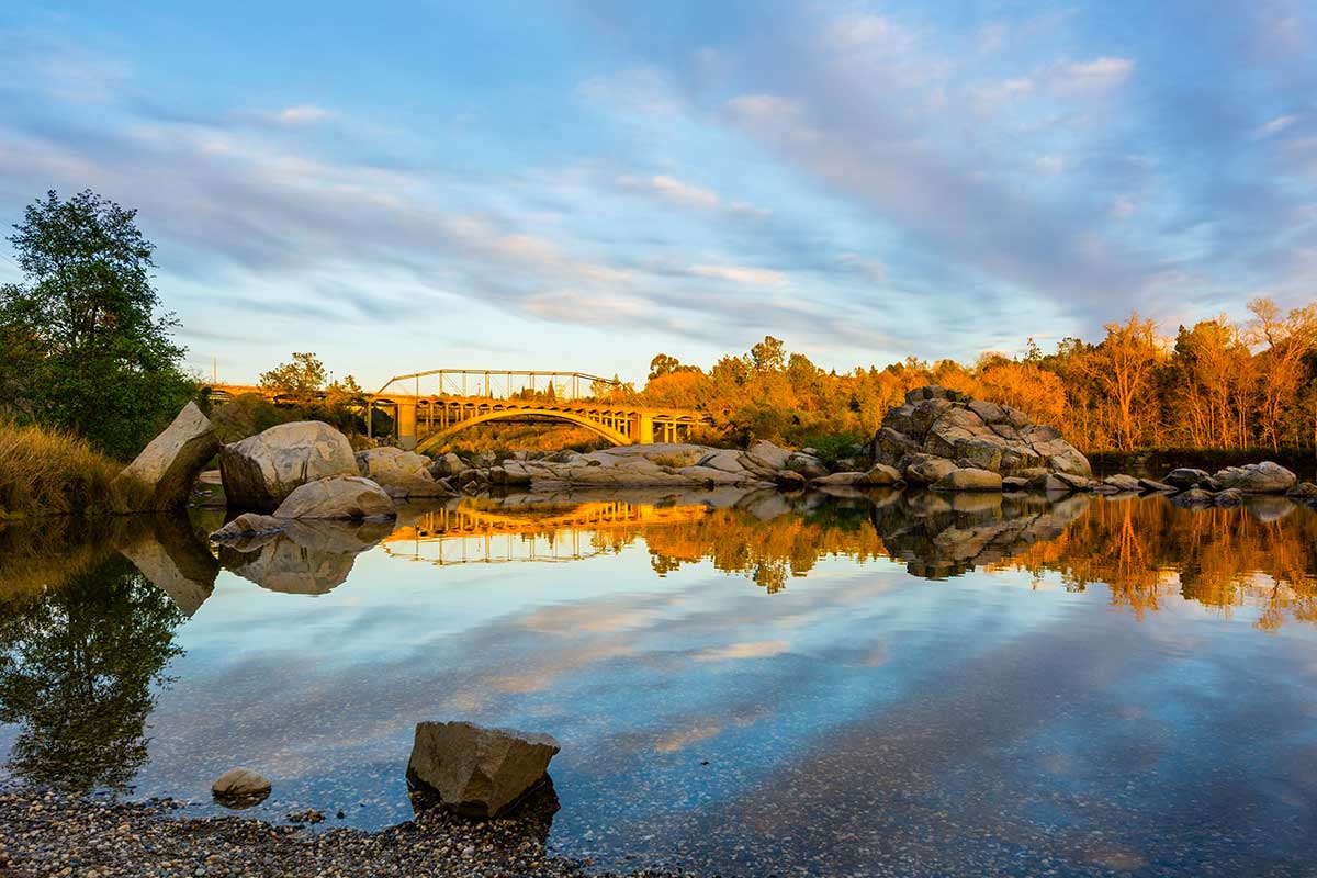 Rainbow Bridge in Folsom, as found in Mildly Scenic trail guide by Ashley Shult Langdon.